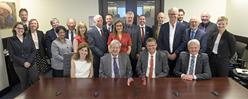 NASA and Norwegian delegates; seated: Karen Feldstein (NASA), Michael Freilich (NASA Director of Earth Science Division), Per Erik Opseth (NMA), Bjørnar Laabak­ (Secretary of State, Ministry of Local Government and Modernization)