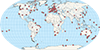 World map depicting locations of GNSS sites